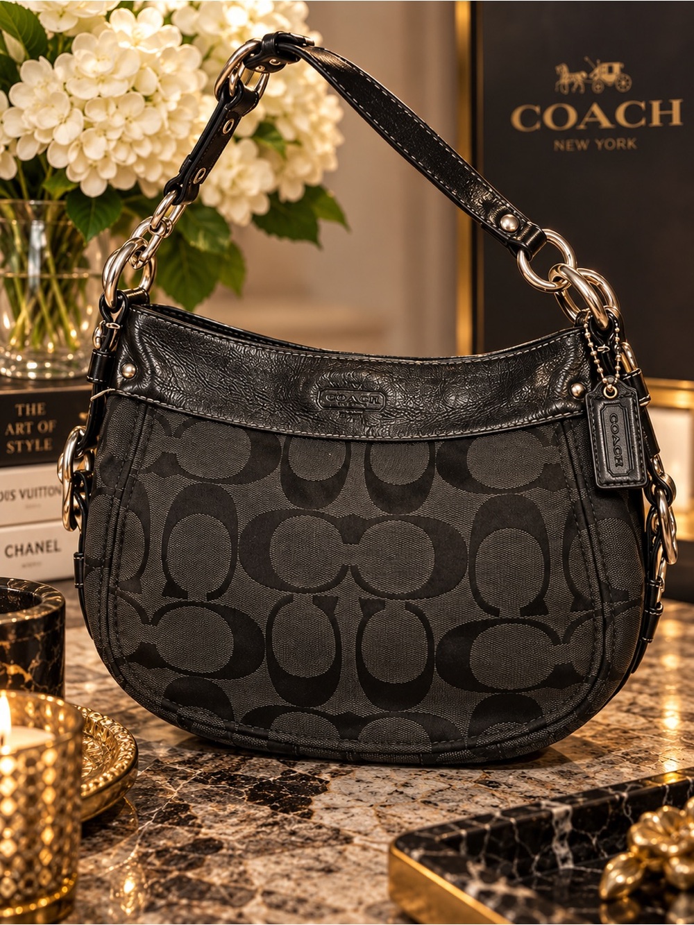 Coach Black Signature Canvas Shoulder Bag